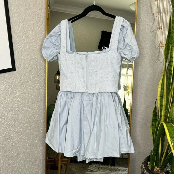 House of CB 'Maribel' Soft Blue Broderie Corset Mini Dress NWOT - Picture 9 of 9